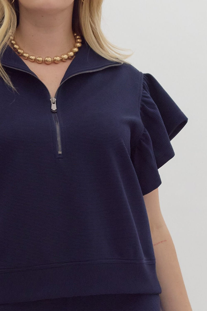 CURVY THINK POSITIVE TEXTURED TOP--NAVY