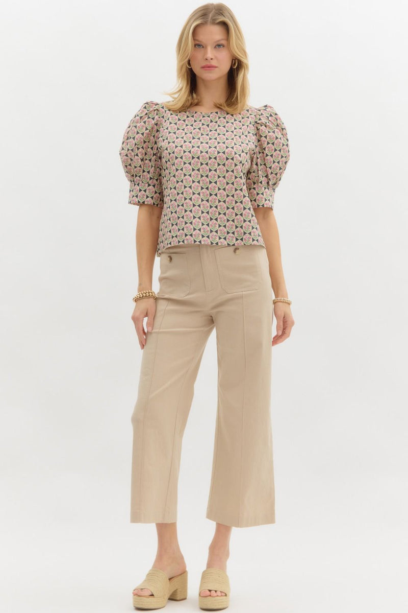 ABSTRACT FLORAL TOP--NAVY MIX