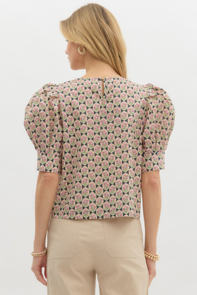 ABSTRACT FLORAL TOP--NAVY MIX