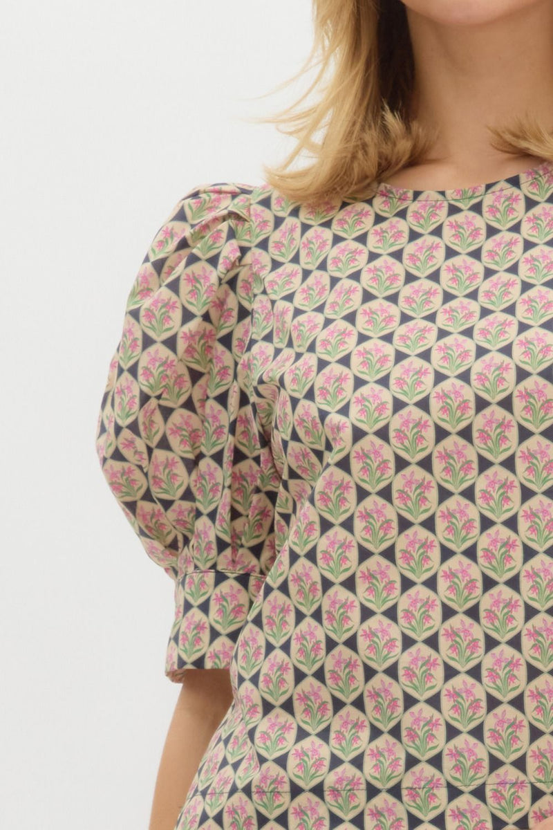 ABSTRACT FLORAL TOP--NAVY MIX