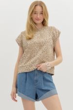 JERSEY KNIT LEOPARD SLEEVELESS TOP--TAUPE