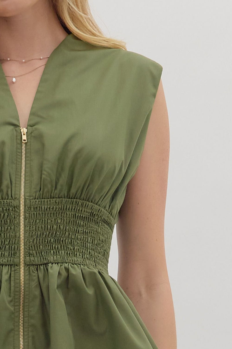 SLEEVELESS PEPLUM TOP--OLIVE