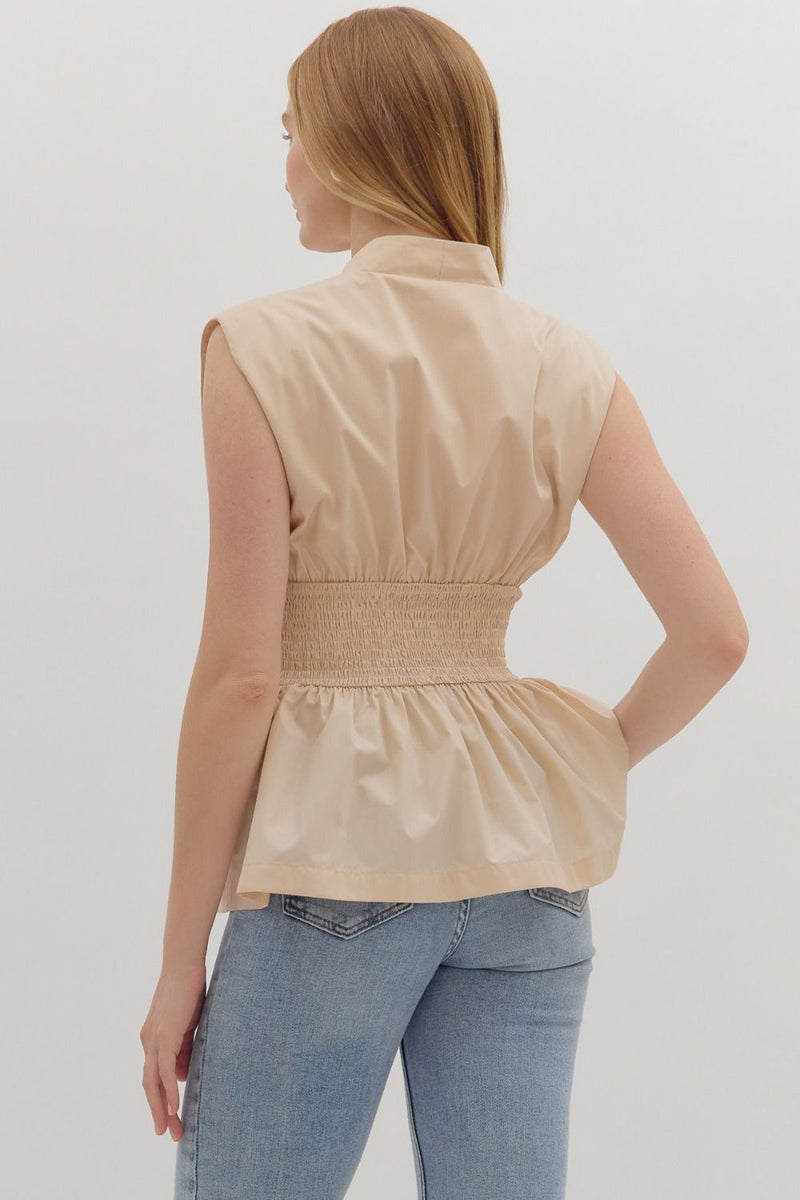 SLEEVELESS PEPLUM TOP--ECRU
