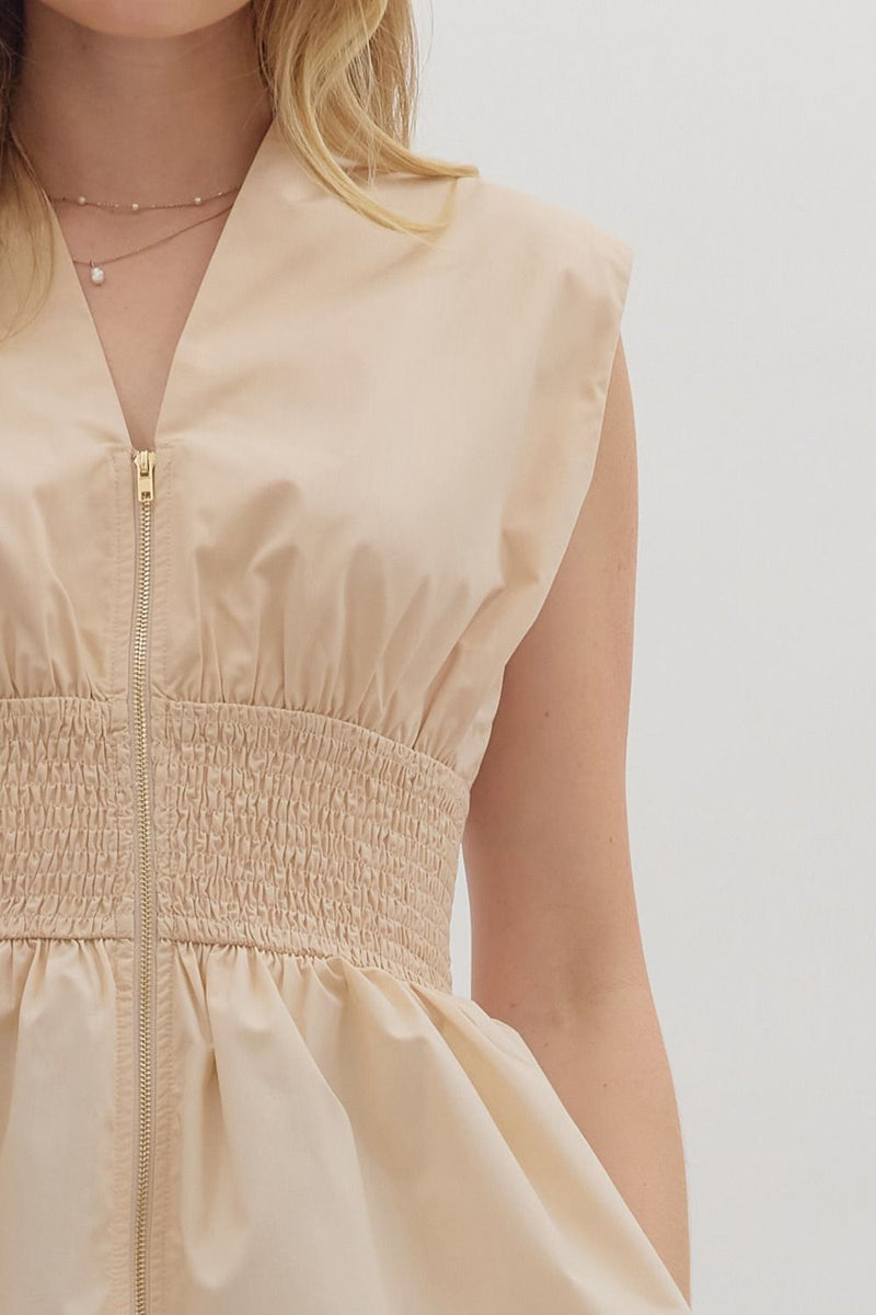 SLEEVELESS PEPLUM TOP--ECRU