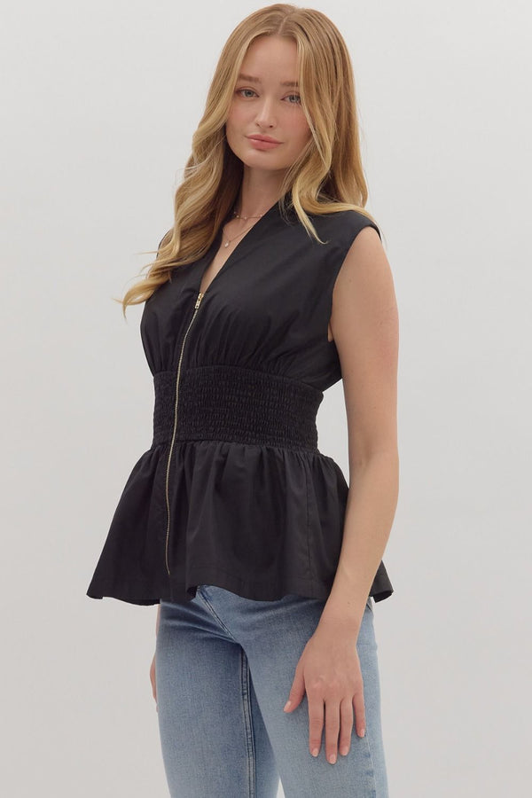 SLEEVELESS PEPLUM TOP