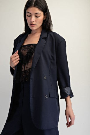 OVERSIZED DOUBLE BREASTED JACKET--NAVY