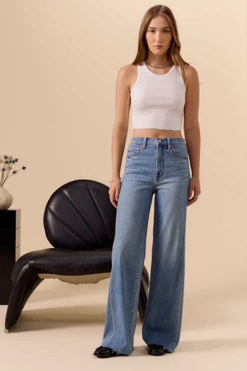DAZE FAR OUT W/SEAMING HIGH RISE WIDE LEG HYPER STRETCH--MAKE BELIEVE
