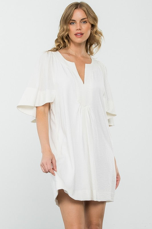 FLUTTER BELL SLEEVES DRESS--CREAM