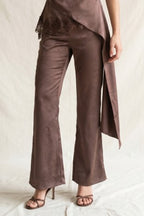 SATIN WIDE LEG TROUSERS--BROWN