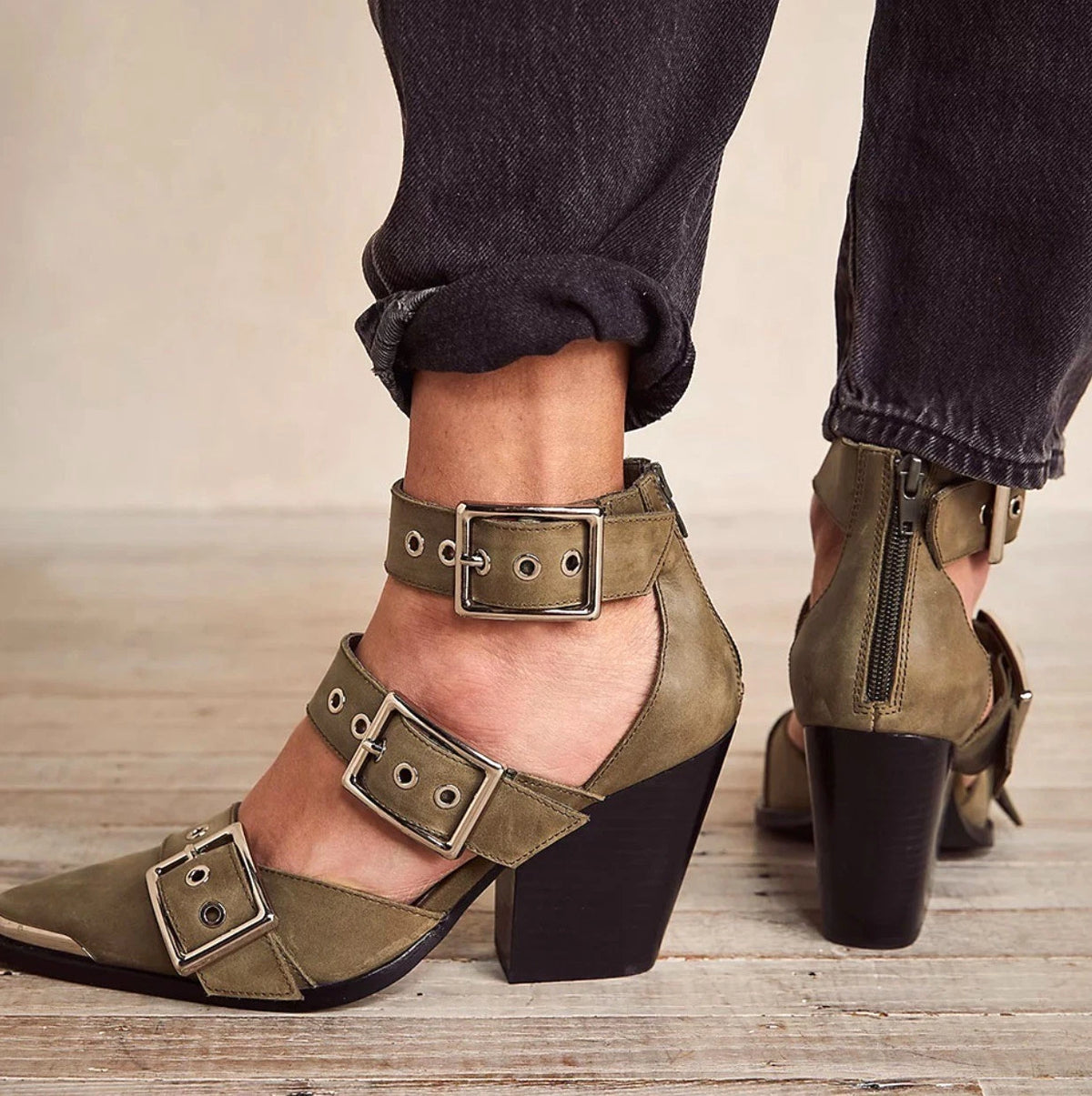 RIGHT ON POINT HEEL--DARK OLIVE