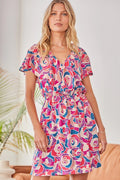 CURVY--A WORLD OF WONDER SHORT SLEEVE DRESS--MULTI
